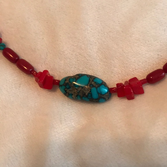 Handmade Turquoise Coral Sterling Necklace - Picture 5 of 8